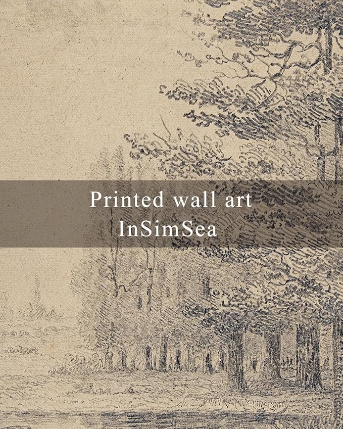 InSimSea Framed Canvas Wall Art, Vintage Sketch Landscape Painting, Rustic Nature Scenery Decor for Living Room Shelf Hallway,10x8in, Beige Tones