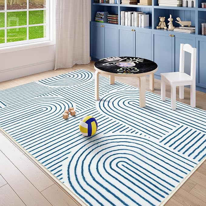 Lahome Abstract 6x9 Area Rugs, Soft Washable Rugs for Living Room Ultra-Thin Non Slip Dining Room Rug, Blue Rug Throw Large Carpet for Bedroom Office Darrell (6'x9',Blue/White)