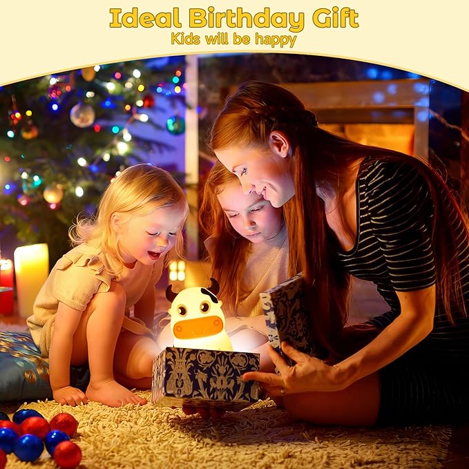 AVEKI Night Light for Kids, Portable Tap Control Nightlight Lamp, 7 Colors Mode, Silicone Cute Animal Cow LED Nursery Night Lamp Bedroom Decor for Baby Infant or Toddler (Cows-Battery Powered)