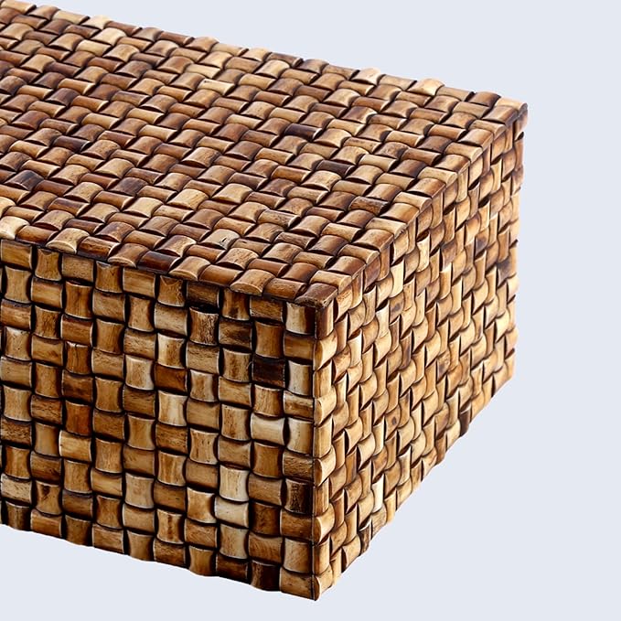 Handicrafts Home Large Decorative Storage Box with Lid – 12X8X5” Coffee Table Organizer, Keepsake- Decorative Boxes for Home Decor, Stylish Decorative Box for Office Decor-Mekong Chai