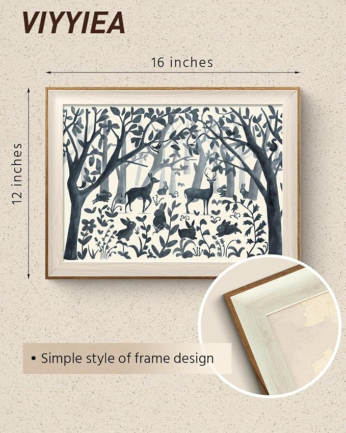 VIYYIEA Framed Wall Art for Living Room, Forest Canvas Prints Vintage Home Decor, Animals Painting Picture Bathroom Wall Decor, Easter Gifts for Friends or Family -【Bunny & Rabbit】-(16L x 12W)