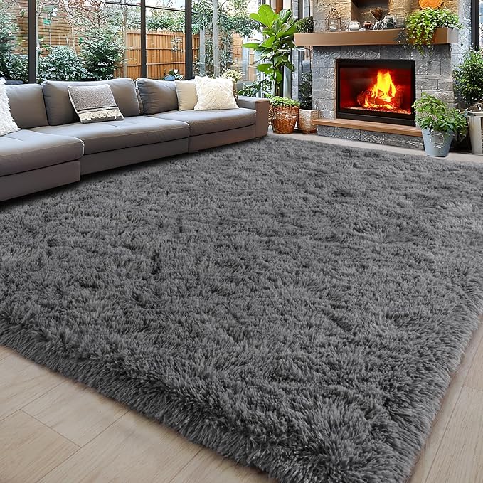 Area Rugs 9x12 for Living Room, Ultra Soft Fluffy Rugs for Bedroom, Non-Slip Furry Large Rug for Teen Girls and Boys,Nursery Kids Room Dorm Home Decor, High Pile Plush Floor Carpet, Grey
