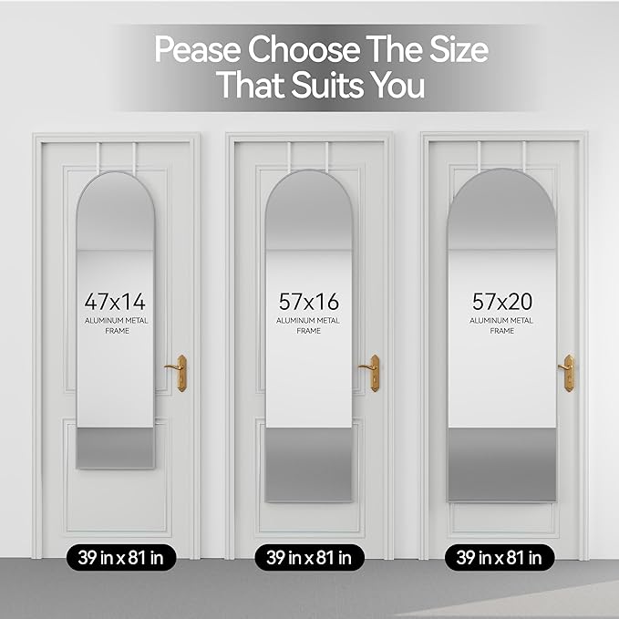 SCWF-GZ 57x16 Door Hanging Full Length Mirror, Floor Stand (Height 5.7ft just Body in1.3ft) / Wall Mounted Metal Frame Arch Dressing Mirrors for Bedroom Living Room 57 inch Silver