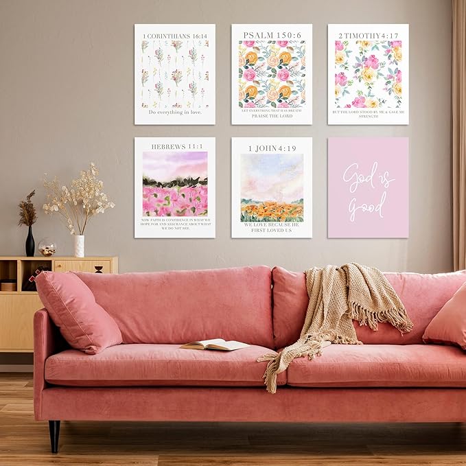 Habseligkeit Unframed Pink Room Decor, Pink Flower Wall Art Prints, Posters for Girls Room Aesthtic, Girls Dorm Wall Decor 8X10in, Set of 6