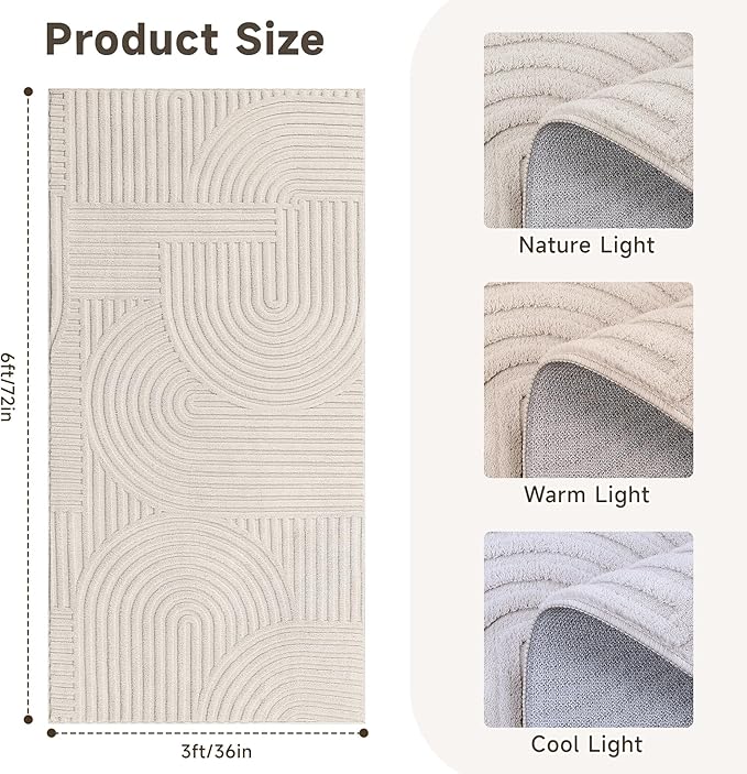 Pauwer 3x6 Washable Area Rugs for Living Room Modern Beige Solid Color Soft Fluffy Rugs for Bedroom Non Slip Boho Accent Indoor Mat Floor Carpet Cover for Kids Dining Room Kitchen Office