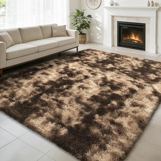 6x9 Fluffy Area Rug for Living Room,Shag Area Rugs for Bedroom,Soft Fuzzy Rug Non-Shedding Indoor Plush Carpet for Kids Bedroom Nursery Dorm Home Decor,Tie-Dyed Coffee
