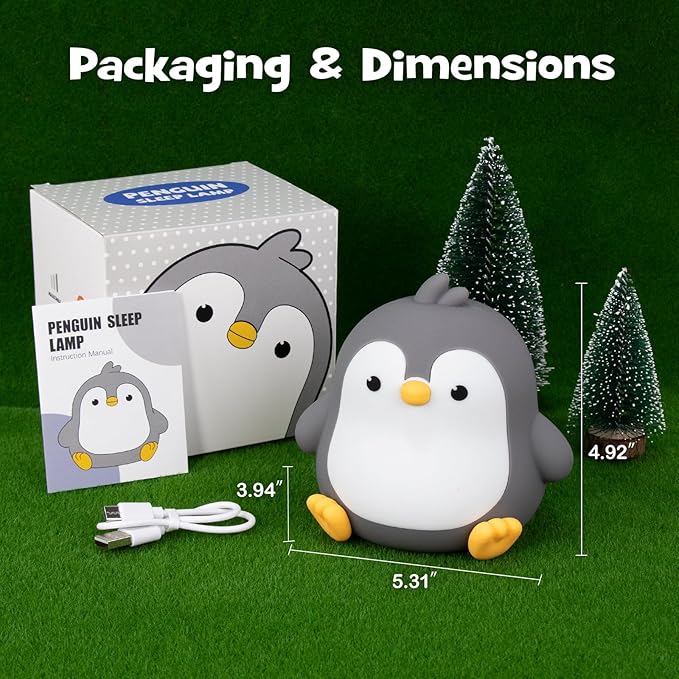 Penguin Night Light Squishy Silicone Nursery Breastfeeding Nightlight with Timer 3-Level Warm White RGB Color Modes Cute Penguin Lamp Rechargeable Touch Bedside Desk Animal Lamp for Bedroom Dorm Decor