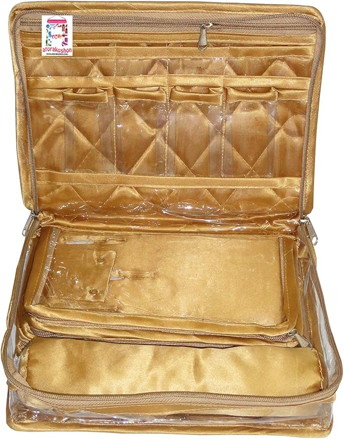 atorakushon Jewelry Travel Organizer Case Transparent Storage Zipper Locker Box Pouch for Necklaces Earrings Rings Bracelets Golden