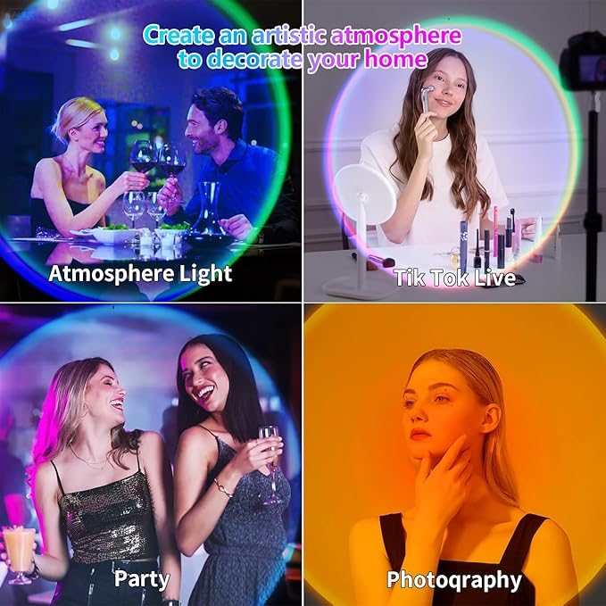 AIHYING Sunset Lamp Projector,Multicolor Changing Night Light 360 Degree Rotation Rainbow Led Sun Lamp for Photography Backgrounds,Party,TikTop Live,Christmas Gifts,Home Decor,Mood Lighting
