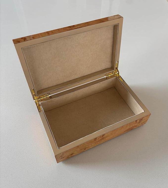Cruiser's Caché Burl Wood Design Luxe Decorative Box | Fully Suede-Lined | (Small - 8 inches)