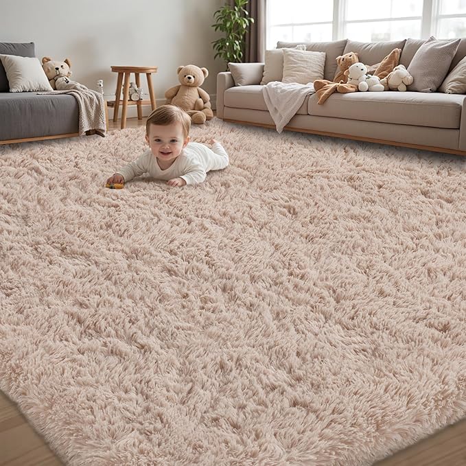 4x6 Area Rug for Living Room:Ultra Soft Fluffy Shag Beige Rugs,Large Fuzzy Plush Indoor Non Slip Carpet Washable Rug for Bedroom Kids Nursery Office Dorm Modern Decor(Beige 4'x6')