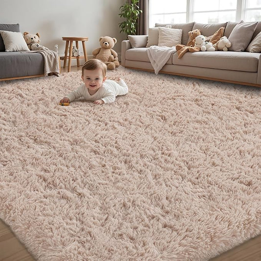 4x6 Area Rug for Living Room:Ultra Soft Fluffy Shag Beige Rugs,Large Fuzzy Plush Indoor Non Slip Carpet Washable Rug for Bedroom Kids Nursery Office Dorm Modern Decor(Beige 4'x6')