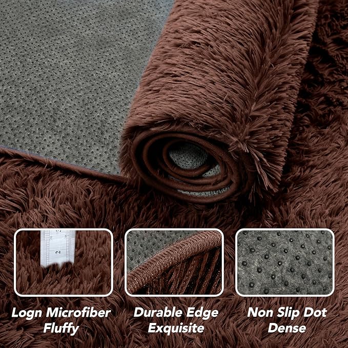 Living Room Area Rugs7x10: Brown Ultra Fluffy Non-Slip Floor Carpet for Bedroom Living Room Home Office, Soft Shag Rug Home Decor (Brown 7x10 Feet)