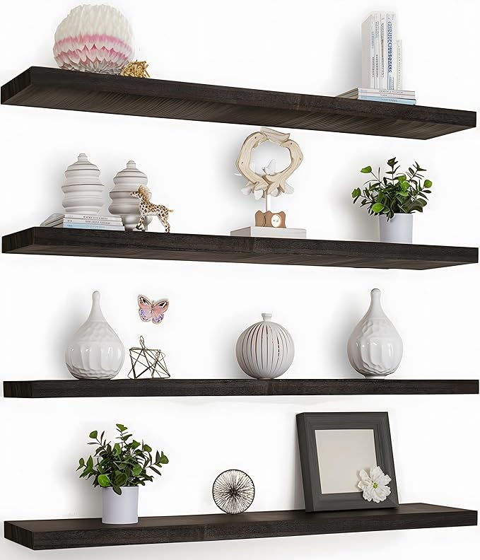 GXYAWPJ 36 Inch Floating Shelves for Wall Rustic Brown Wood Wall Shelves for Bedroom Set of 4