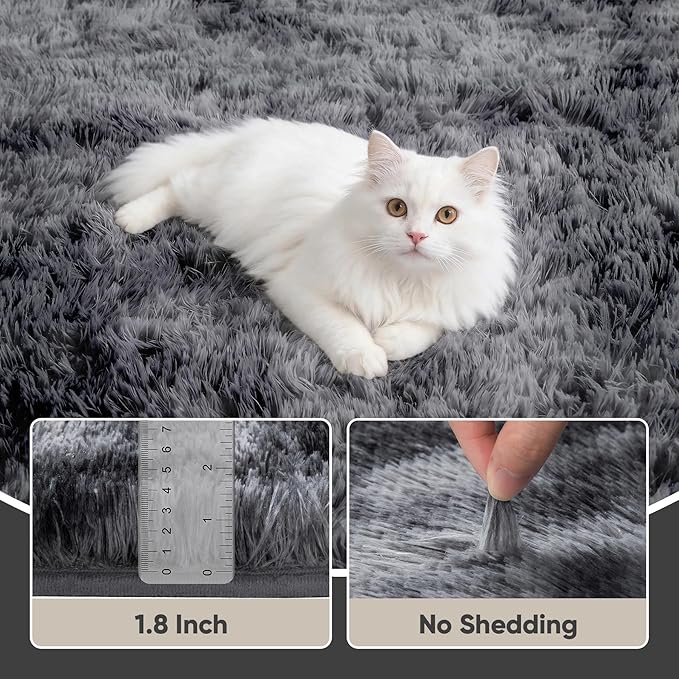 Area Rug for Living Room Bedroom: 9x12 Black Grey Soft Fluffy Shag Upgrade Non-Slip High Pile Carpet Large Fuzzy Plush Indoor Floor Decor Shaggy Rug for Kid Boys Girls Playroom Nursery Modern Home
