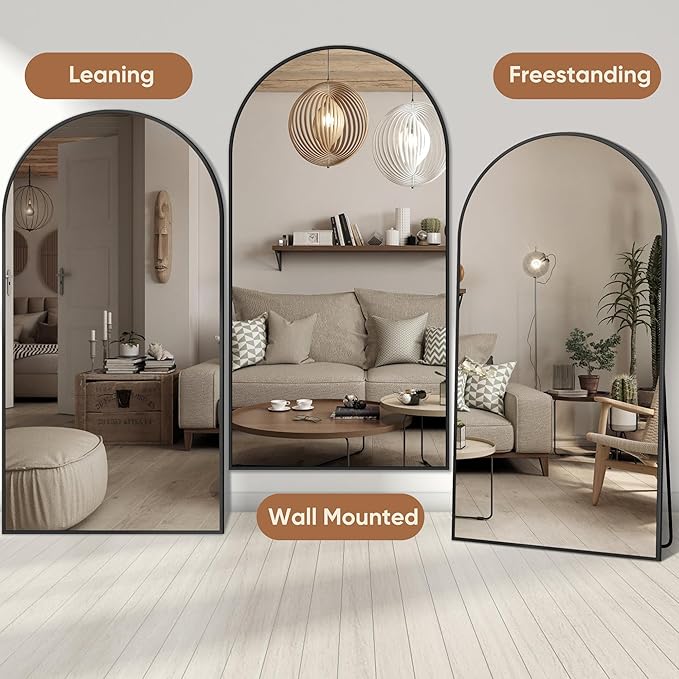 Full Length Mirror, 81"x41" Oversized Arched Mirror Large Standing Mirrors, Tall Mirrors Body Floor Mirror for Bedroom Living Room Aluminum Frame, Black