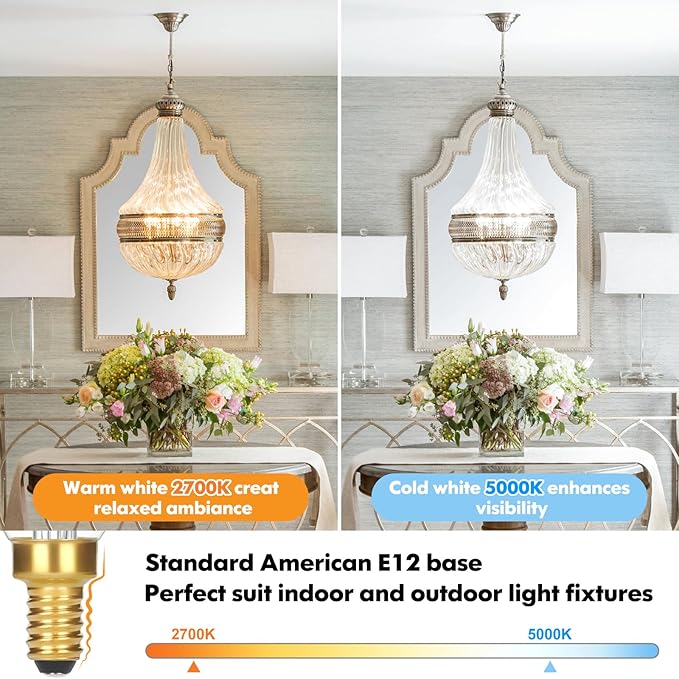 GoBright Dimmable LED Candelabra Bulbs 2700K Soft Warm White, 60W 630LM LED Candle Light Bulbs with Vintage Flame Tip, 6W Clear Glass LED Bulbs for Chandelier, Pendant, 6-Pack