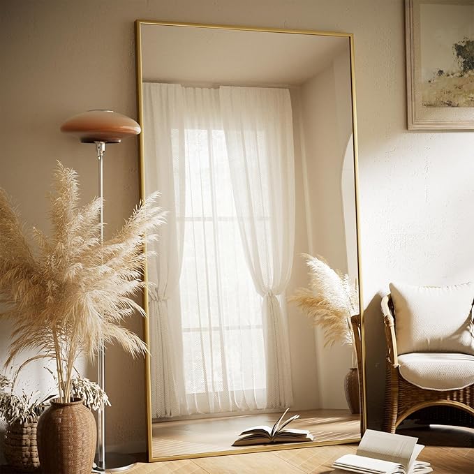VooBang Large Full Length Mirror 78" x 35" - Shatterproof Huge Floor Full Body Mirror with Metal Frame, Freestanding, Wall Mounted, or Wall Leaning for Bedroom, Living Room, Dressing Room, Gold