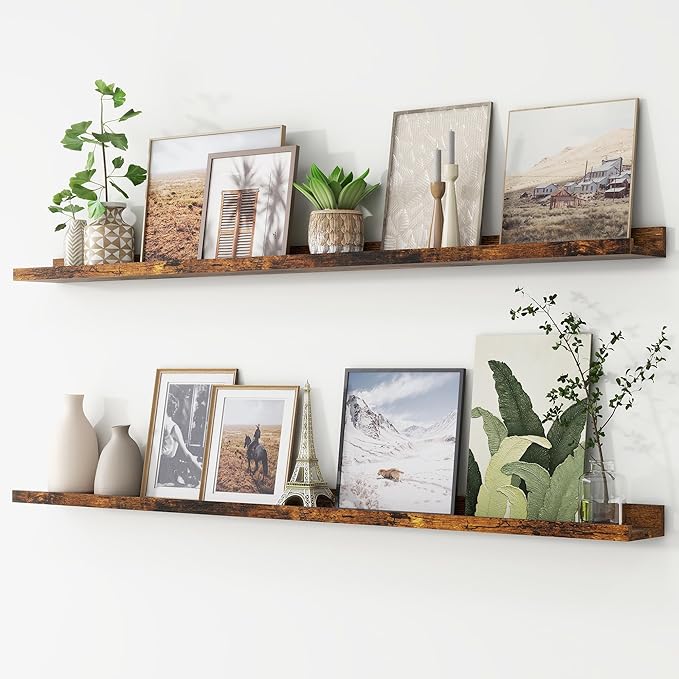 FLYJOE Picture Ledge Shelf, Floating Shelves Set of 2, 56 Inches Long Large Nursery Book Shelves for Toys Storage, Kids Bookshelf Wall Mounted for Living Room Bedroom Decor Books Photo Frames