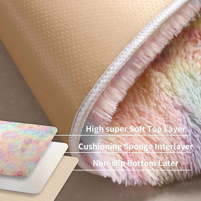 Fluffy 9x12 Large Area Rugs for Girls Bedroom Living Room, Rainbow Soft Washable Shag Carpet for Kids Room, Nursery, Dorm Decor, Colorful Cute Plush Fuzzy Rugs for Baby Toddler