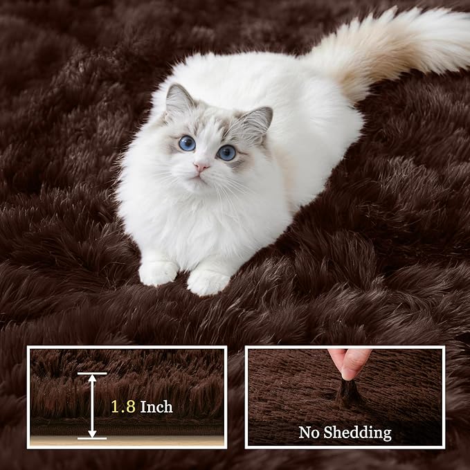 8x10 Area Rugs for Living Room Bedroom: Ultra Soft Fluffy Shag Rug Upgrade Non-Slip Non-Shedding Large Fuzzy Plush Carpet Indoor Floor Carpets for Kids Room Playroom Nursery Dorms Home Decor Brown
