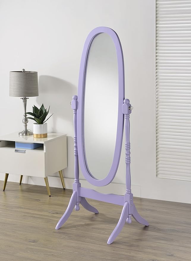 Roundhill Furniture Traditional Queen Anna Style Wood Floor Cheval Mirror, Purple