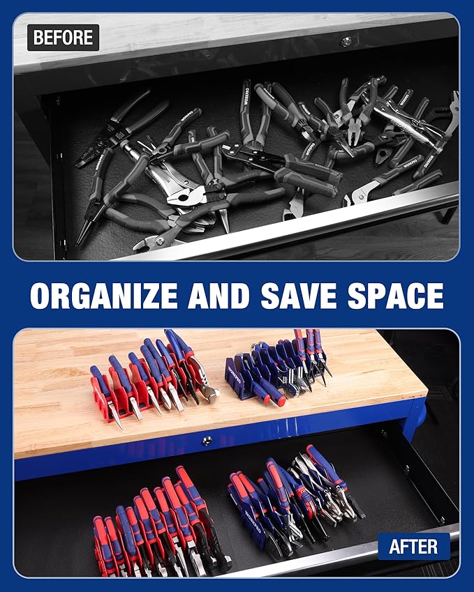 WORKPRO 4-Pack Plier Organizer Rack, Pliers Holder and Cutter Organizers with Non-Slip Rubber Base, 40-Slot Tool Box Organizer, Tool Drawer Organizer, Tool Storage, Plier Rack (Pliers Not Included)