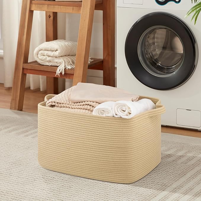 OIASKET Large Blanket Basket, Jute Blanket Storage Living Room, Rectangle Woven Baskets for Storage Toys, Towels, Dirty Clothes Organizer Bins (Jute) (Pack of 2)