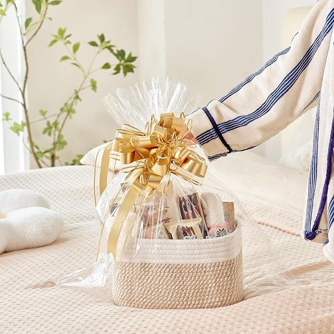 R RUNKA Small Cotton Rope Basket – Storage Bin for Organizing (10.6" x 6.7" x 6.7"), Bathroom Storage Basket for Shelf, Counter & Closet（Camel & Mixed Black）