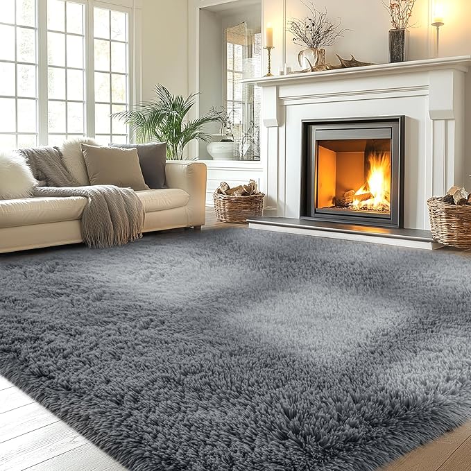 Fluffyrug 7x10 Area Rug for Living Room: Grey Shag Area Rug 7 X 10 Carpet for Living Room 7x10 Modern Indoor Soft Shaggy Fuzzy Floor Carpet for Bedroom