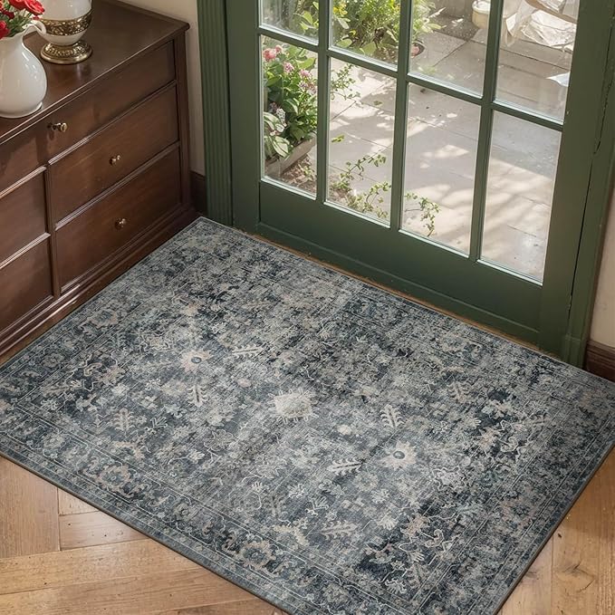 Rugxara Entryway Rug Door Mat, Washable Samll 2x3 Rug, Blue Boho Front Door Mat, Non Slip Area Rugs, Low Pile Throw Accent Entry Carpet for Indoor Entrance, Bathroom and Kitchen(Blue 2x3ft)