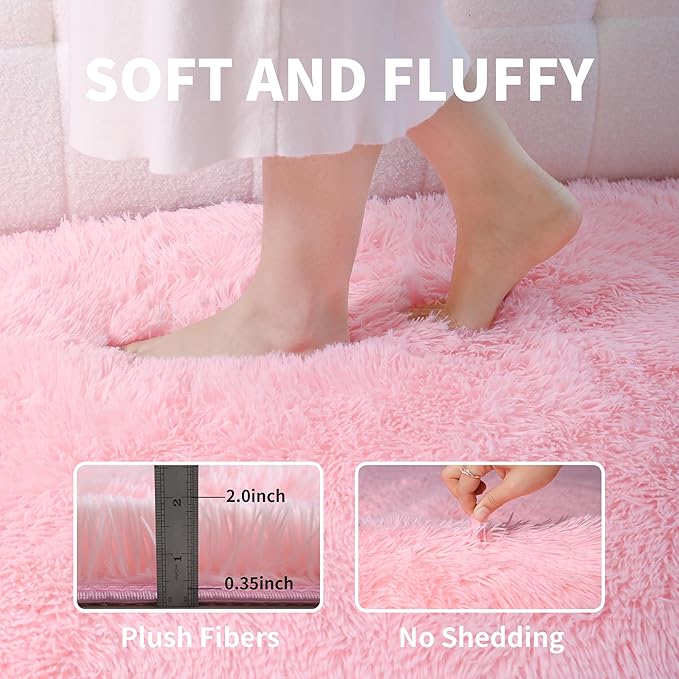 KCHOWUA Pink Fluffy Fuzzy Small Area Rugs for Bedroom Girls,3'x5' Machine Washable Plush Pastel Throw Cute Rug for Living Room,Modern Soft Shag Shaggy Furry Floor Nursery Kids Dorm Room Carpets
