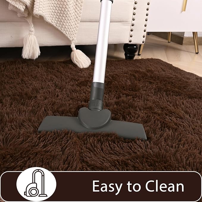 Large Area Rugs for Living Room, 7x10 Soft Fluffy Shaggy Rug, Machine Washable Non-Slip Plush Fuzzy Indoor Carpet, Aesthetic Home Decor for Bedroom,Kids Room,Nursery,Dorm, Coffee Brown