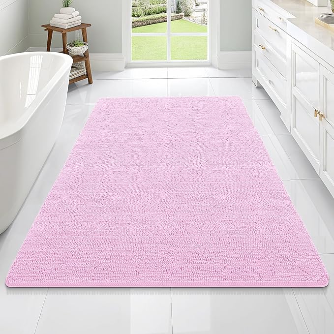 OLANLY Large Bathroom Rugs 70x46, Extra Soft Absorbent Chenille Bath Rugs, Rubber Backing Quick Dry, Machine Washable Bath Mats for Bathroom Floor, Tub and Shower, Home Decor Accessories, Pink