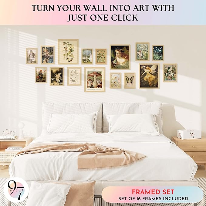 97 Decor Vintage Fairycore Decor - Fairy Art Prints Aesthetic, Cottage Core Wall Art Posters, Fairy Pictures Cottagecore Mushroom Pictures, Earthy Goblincore Decorations for Bedroom Home (8x10 Unframed)