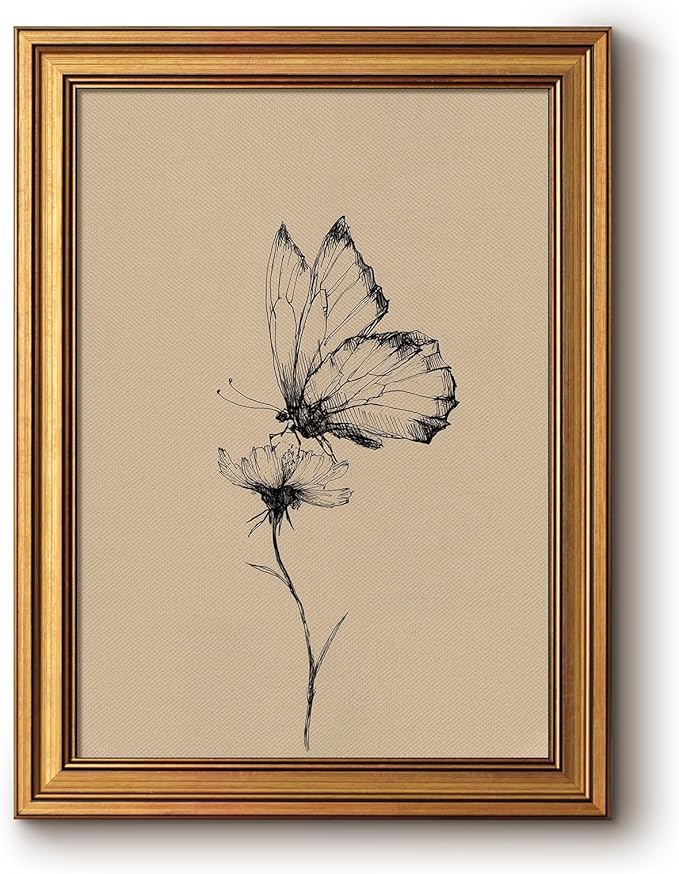 Bzstyleart Vintage Wall Art Decor for Living Room, Framed Wall Art Decor, Animals Painting Picture, Home Decor Aesthetic Gifts for Friends Family - Butterfly Habitat Flower Canvas Prints, 16L x 12W