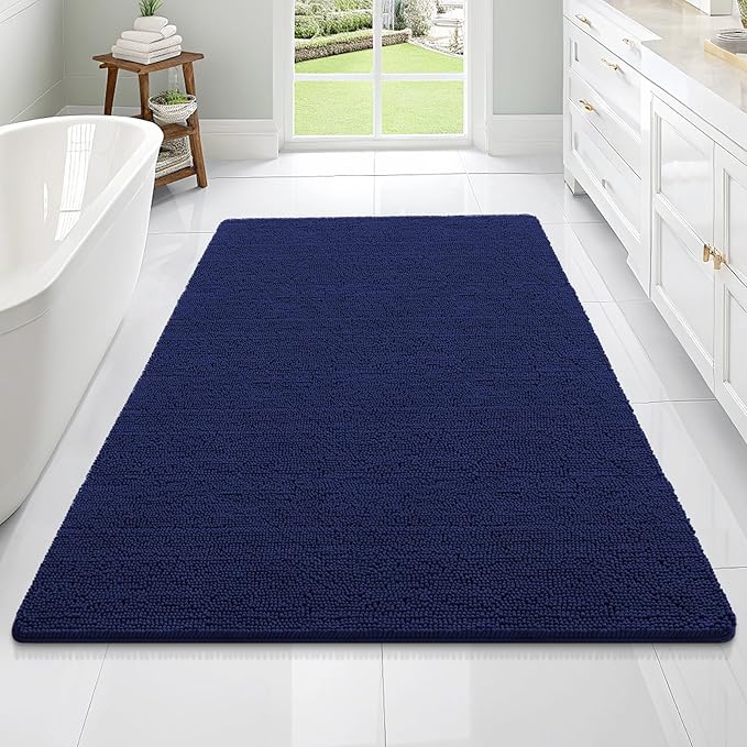 OLANLY Large Bathroom Rugs 70x46, Soft Absorbent Chenille Bath Rugs, Rubber Backing Quick Dry, Machine Washable Bath Mats for Bathroom Floor, Tub and Shower, Home Decor Accessories, Twilight Sapphire