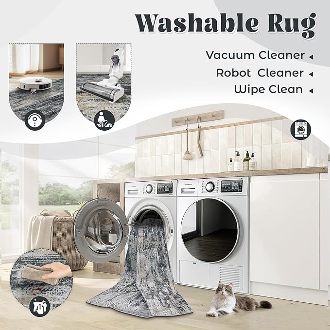 XLUEZ 5x7 Area Rugs for Living Room, Washable Modern Abstract Large Area Rug Neutral Soft Non Slip Kids Rug Stain Resistant Indoor Carpet for Bedroom Nursery Dining Room Playroom(BlackGreyGold,5'x7')