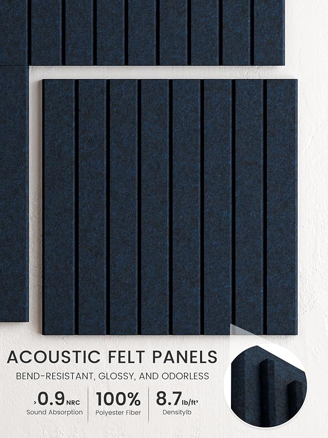 Bumusty Large Cork Board Alternative-48 x 36" Felt Bulletin Board Tiles, with 30 Pushpins, 70 Adhesive Tabs, Fine-Stripe 12-Pack, Cork Boards for Office Push Pin Board Felt Board-Carbon Blue