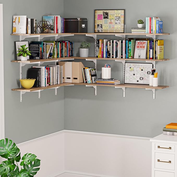 Wallniture Turin 48"x 10" Rustic Floating Wall Storage Shelf, Wall Book Shelves with Adjustable Metal White Brackets, Storage Shelving Unit, Garage, Pantry, Burnt