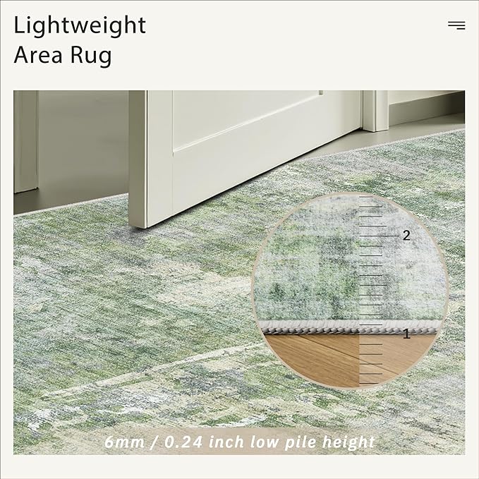 Soalmost Runner Rug 2x12 Washable Non-Slip Hallway Runner Rugs for Kitchen Bathroom Laundry Room Green/Ivory Vintage Floor Carpet Runners for Hallways Entryway