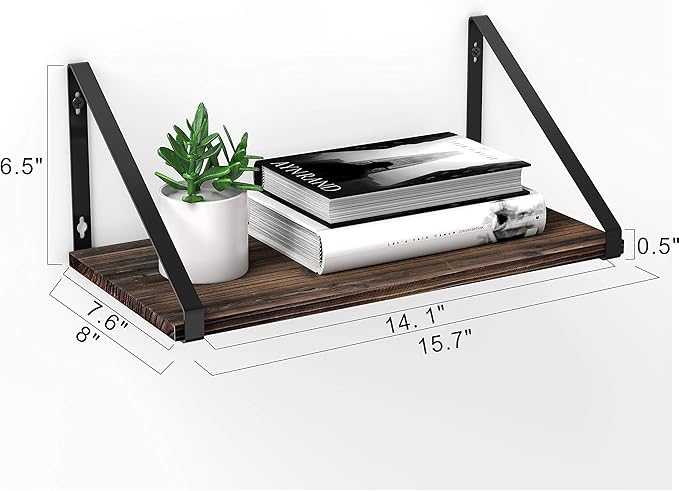 BAMEOS Floating Shelves Rustic Wood Wall Shelf Wall Mounted Shelves for Living Room, Office, and Bedroom, with Metal Bracket