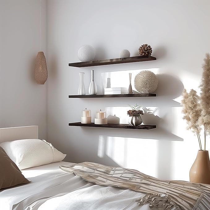 GXYAWPJ 48 Inch Floating Shelves for Wall Rustic Brown Wood Wall Shelves for Bedroom Set of 4