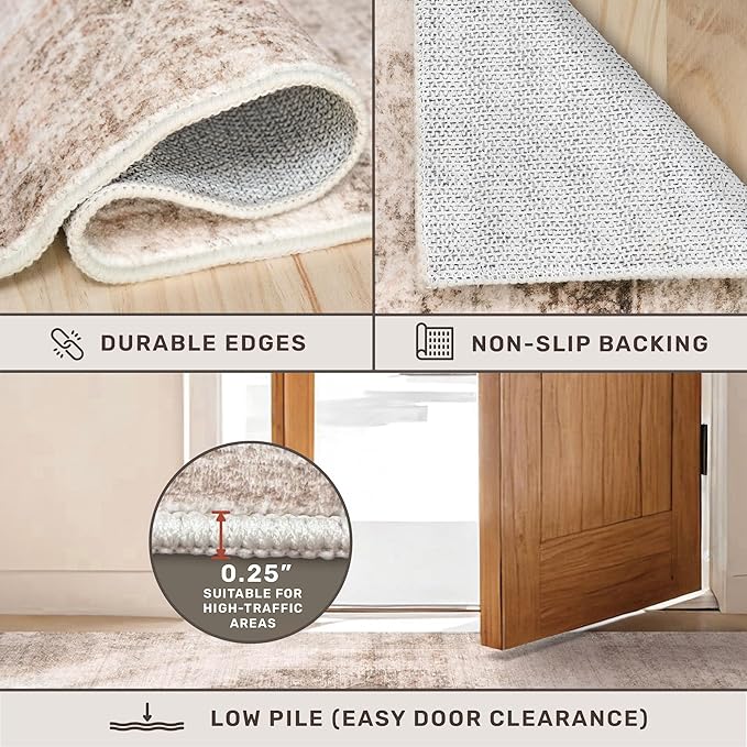 Hazo Haus Farmhouse Area Rugs for Living Room, 8x10 Washable Modern Abstract Rug for Bedroom, Dining Room Under Table & Home Office, Ultra-Soft Low Pile Design, Stain Resistant (Beige & Peach)