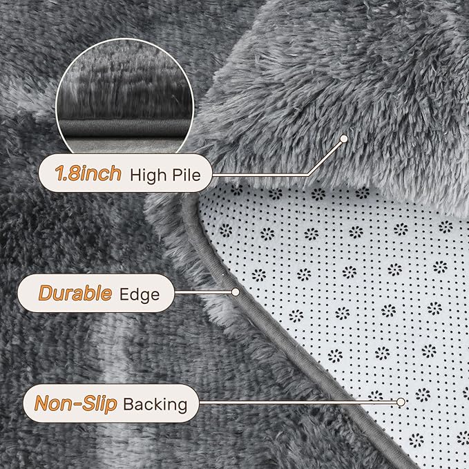 Area Rugs for Living Room 6x9 Feet, Soft Fluffy Shagg Plush Bedroom Rug Non-Slip,Large Carpet for Nursery Kids Dorm Home Decor Starlight Grey