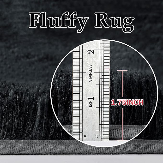 PureCozy 5x8 Area Rug for Living Room, Modern Black Super Shag Shaggy Soft Washable Indoor Fuzzy Carpet Non-Slip Fluffy Rugs for Bedroom Home Aesthetic Decor