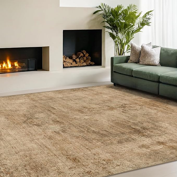 Hazo Haus Brown and Gold Rugs for Living Room 5x7 Rug - Abstract Grey Office Rug for Fireplace, Home Office, Bedroom, Washable Non Slip Soft, Medallion Indoor Décor