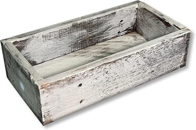 Decorative Barnwood Box | Authentic Rustic Weathered Wood Box for Table Decoration, Weddings, Parties, and Home (White Wash)