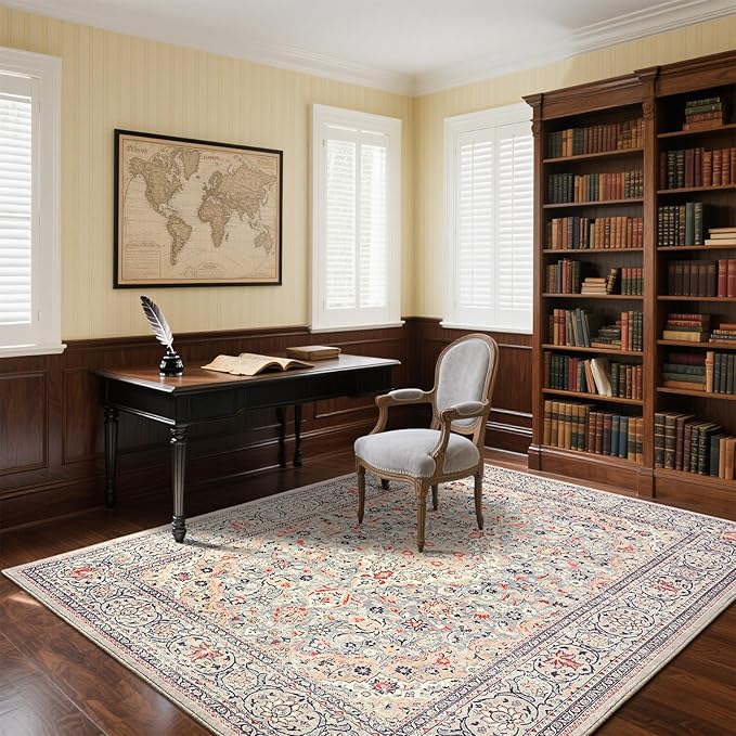 Goideal Washable Rug 3x5, Beige Area Rugs Non Slip, Indoor Low Pile Carpet with Rubber Backing for Living Room Kitchen Bathroom Entryway Office Bedroom