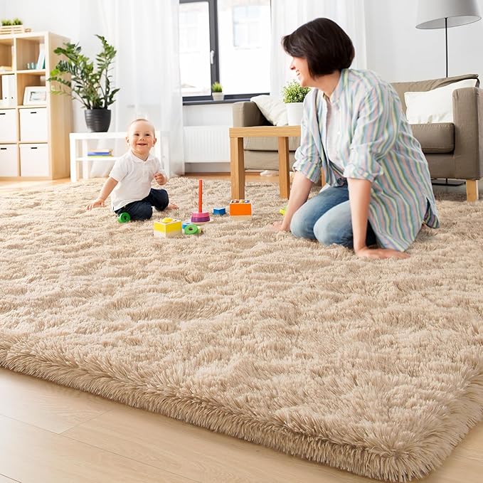 BENRON Soft Fluffy Rugs for Living Room 8 x 10 Light Tan, Extra Large Area Rug for Bedroom Dining Table Office Kids Nursery Room, Machine Washable
